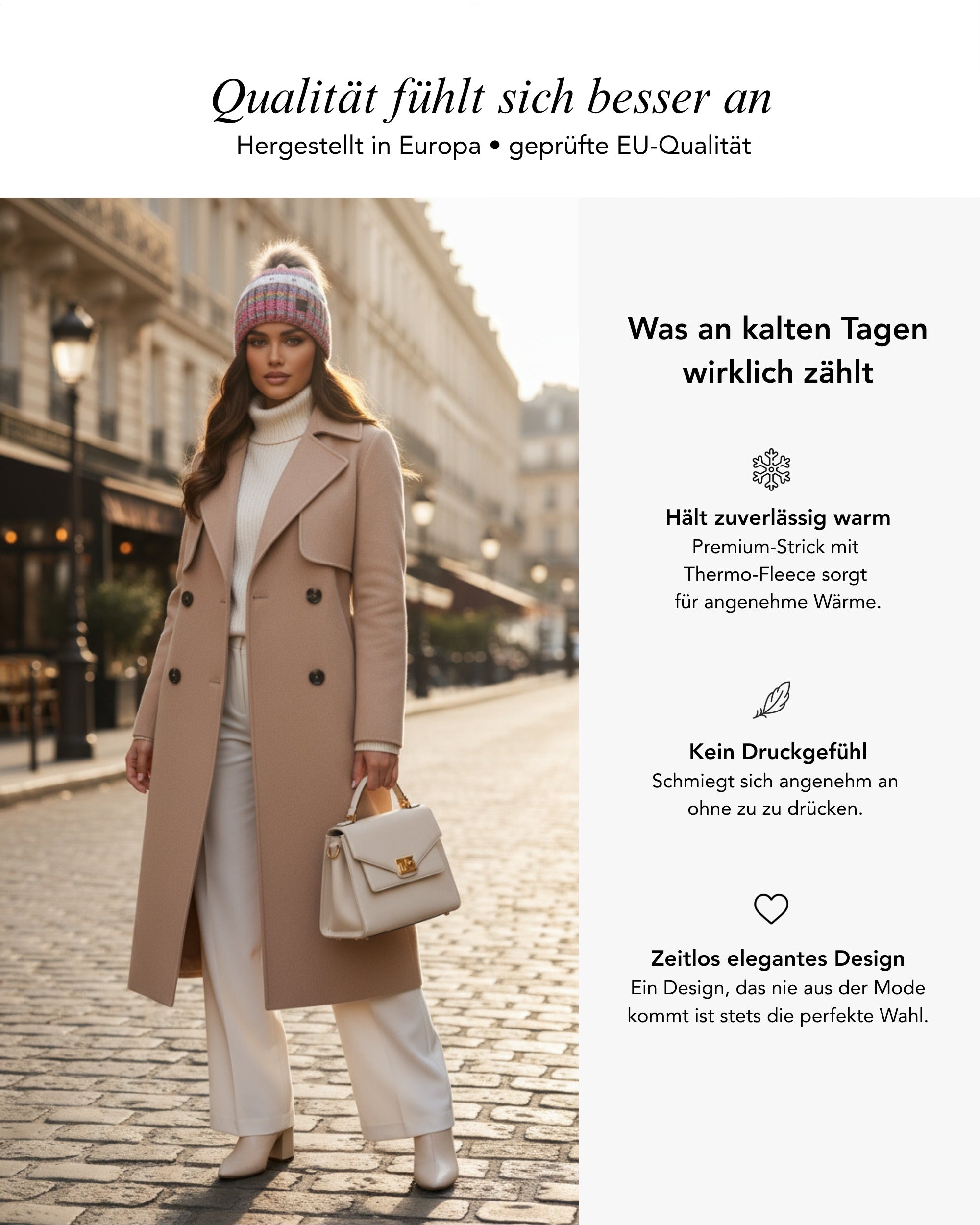 Baesics Wintermütze Bunt – Bommelmütze mit Kunstfell-Pompon & Fleecefutter, Bild 2