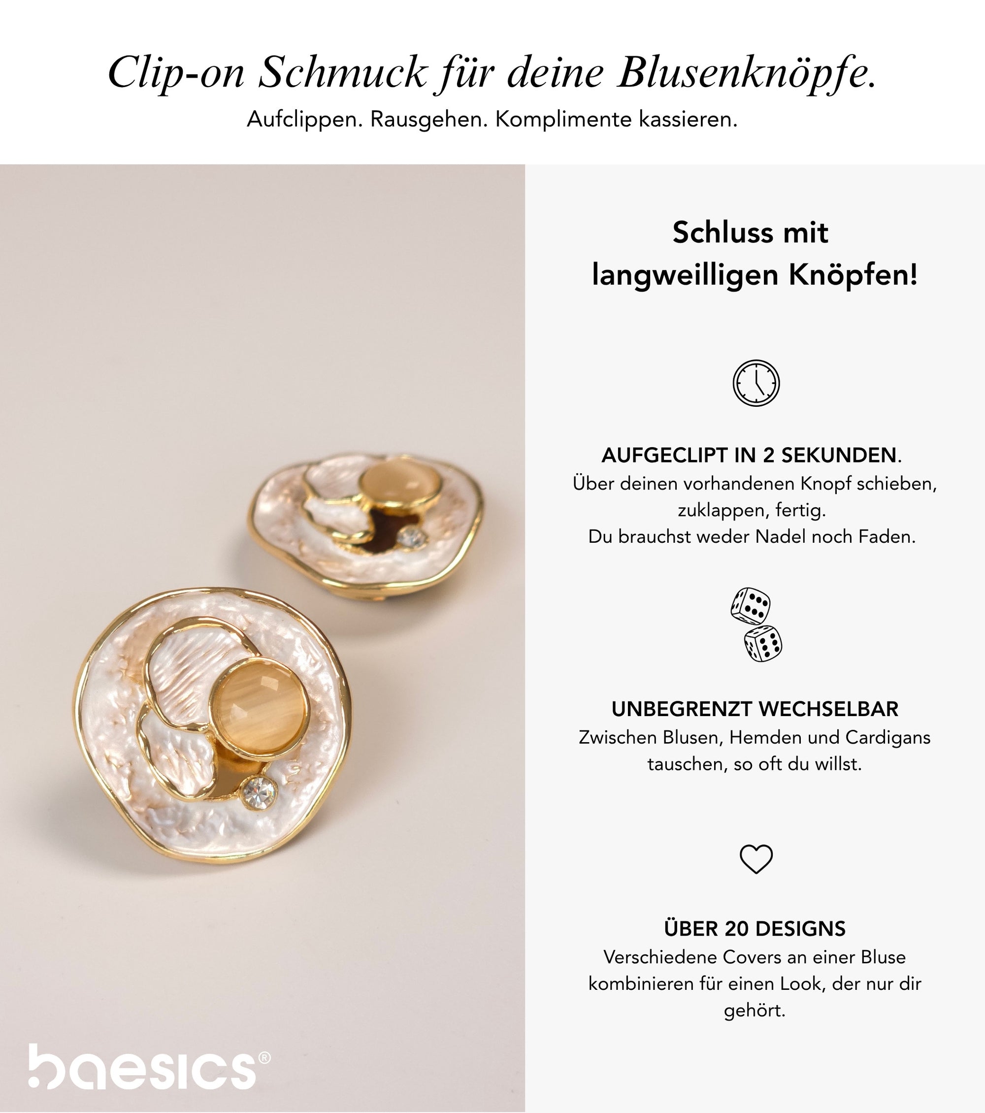 Baesics Button Covers Kristallring – nickelfreie Knopfüberzüge, Bild 2