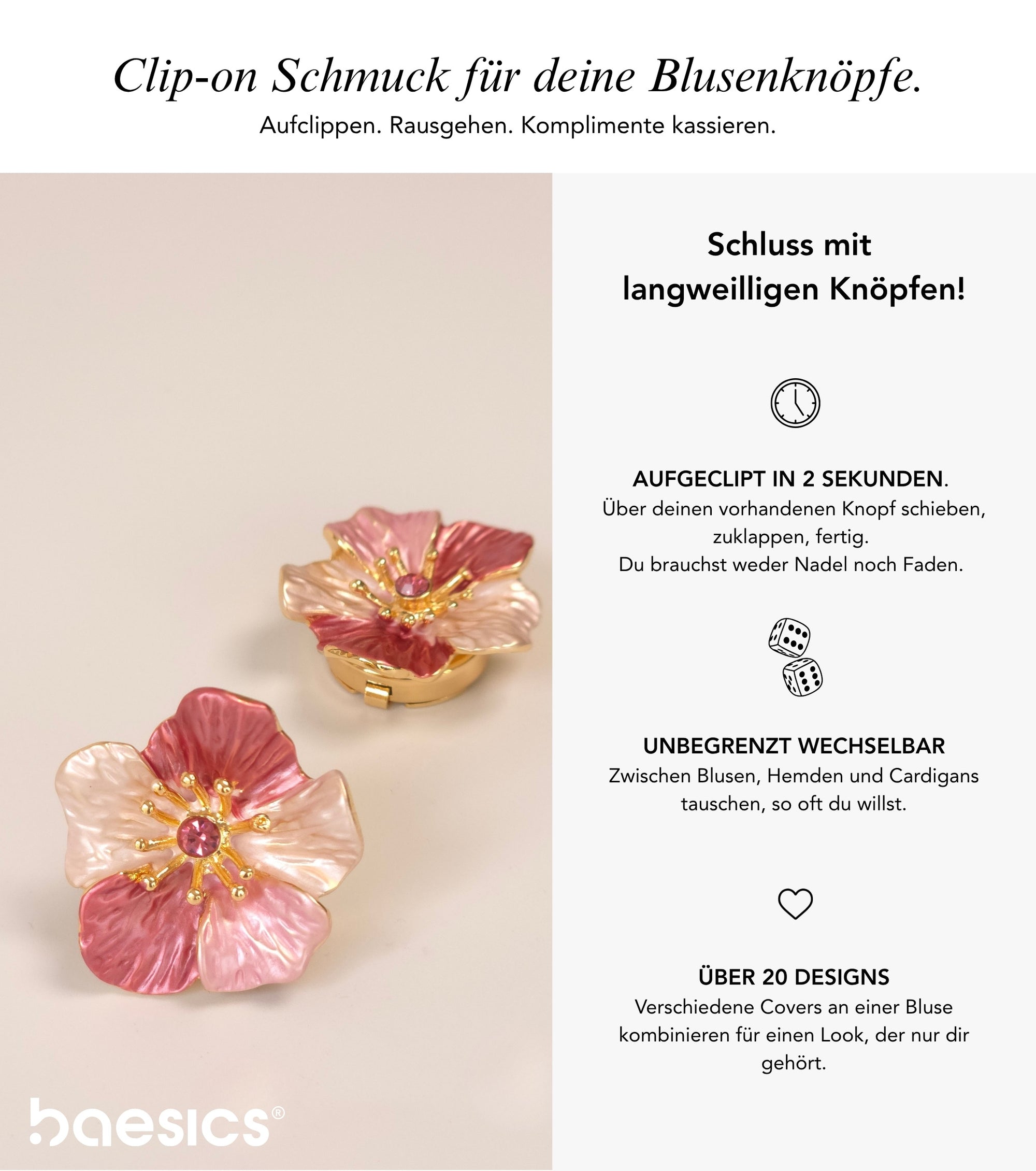 Baesics Button Covers Rosé Cherie – nickelfreie Knopfüberzüge, Bild 2
