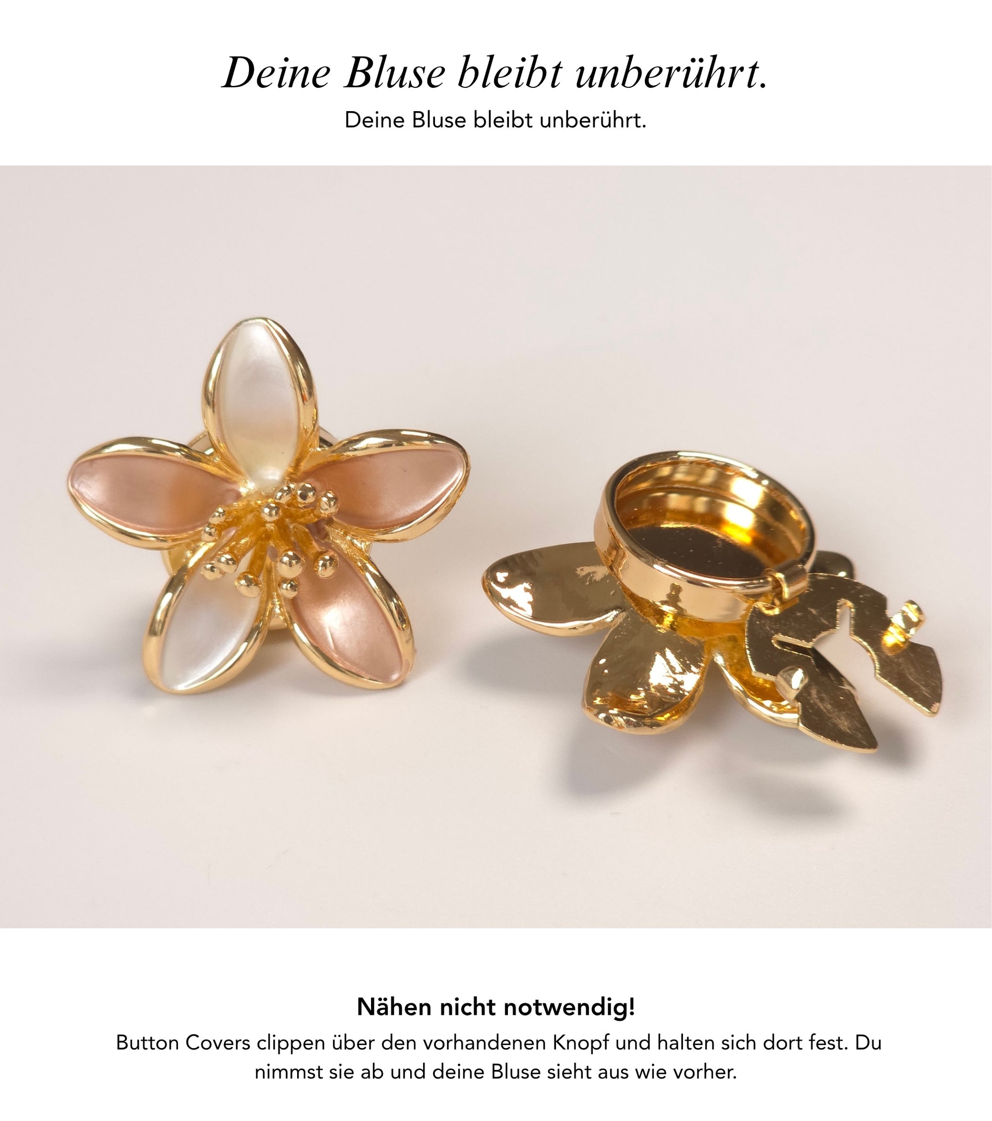 Baesics Button Covers Lilie Gold – nickelfreie Knopfüberzüge, Bild 3