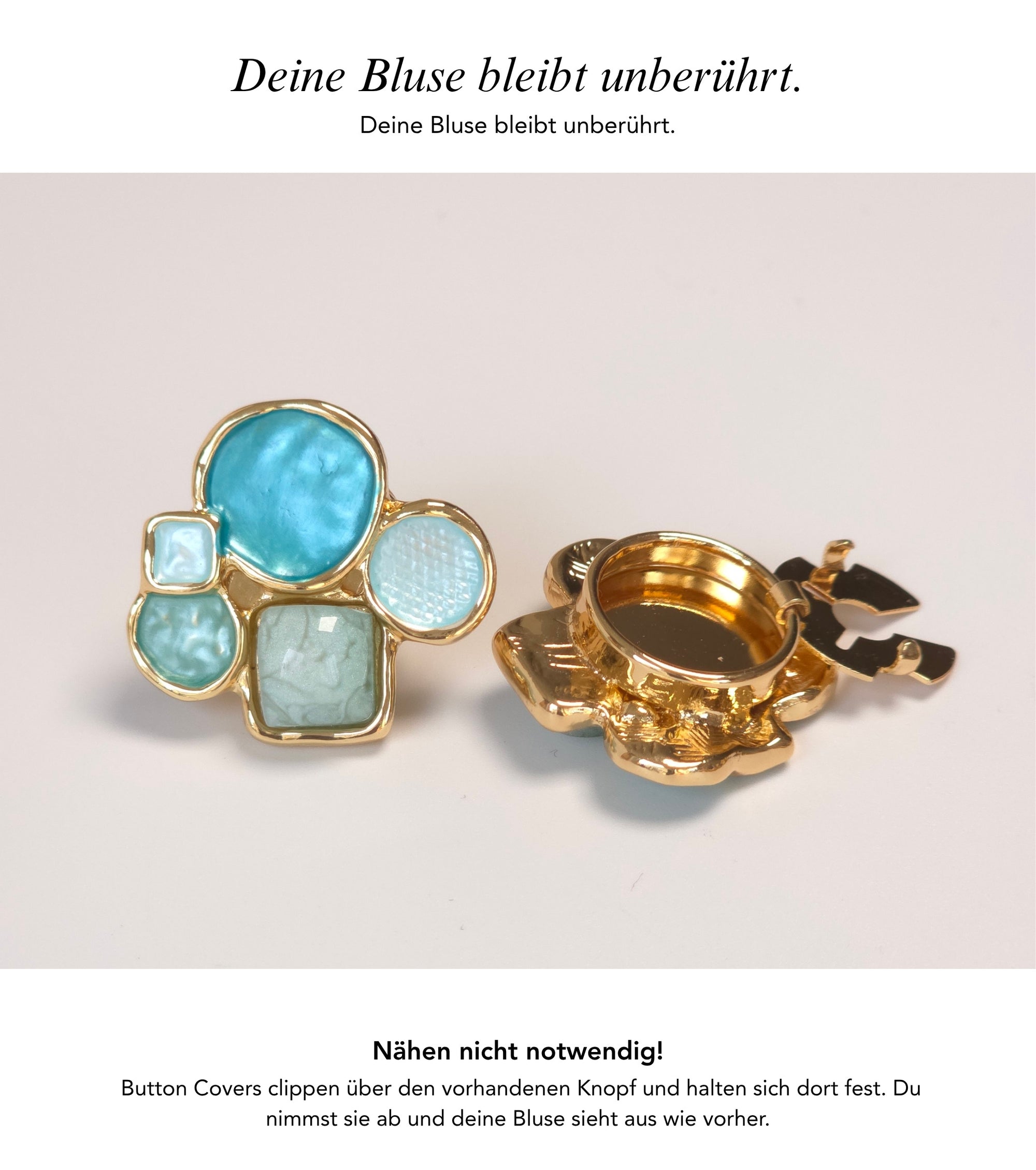 Baesics Button Covers Türkis Gold – nickelfreie Knopfüberzüge, Bild 3