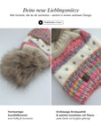 Baesics Wintermütze Bunt – Bommelmütze mit Kunstfell-Pompon & Fleecefutter, Bild 3