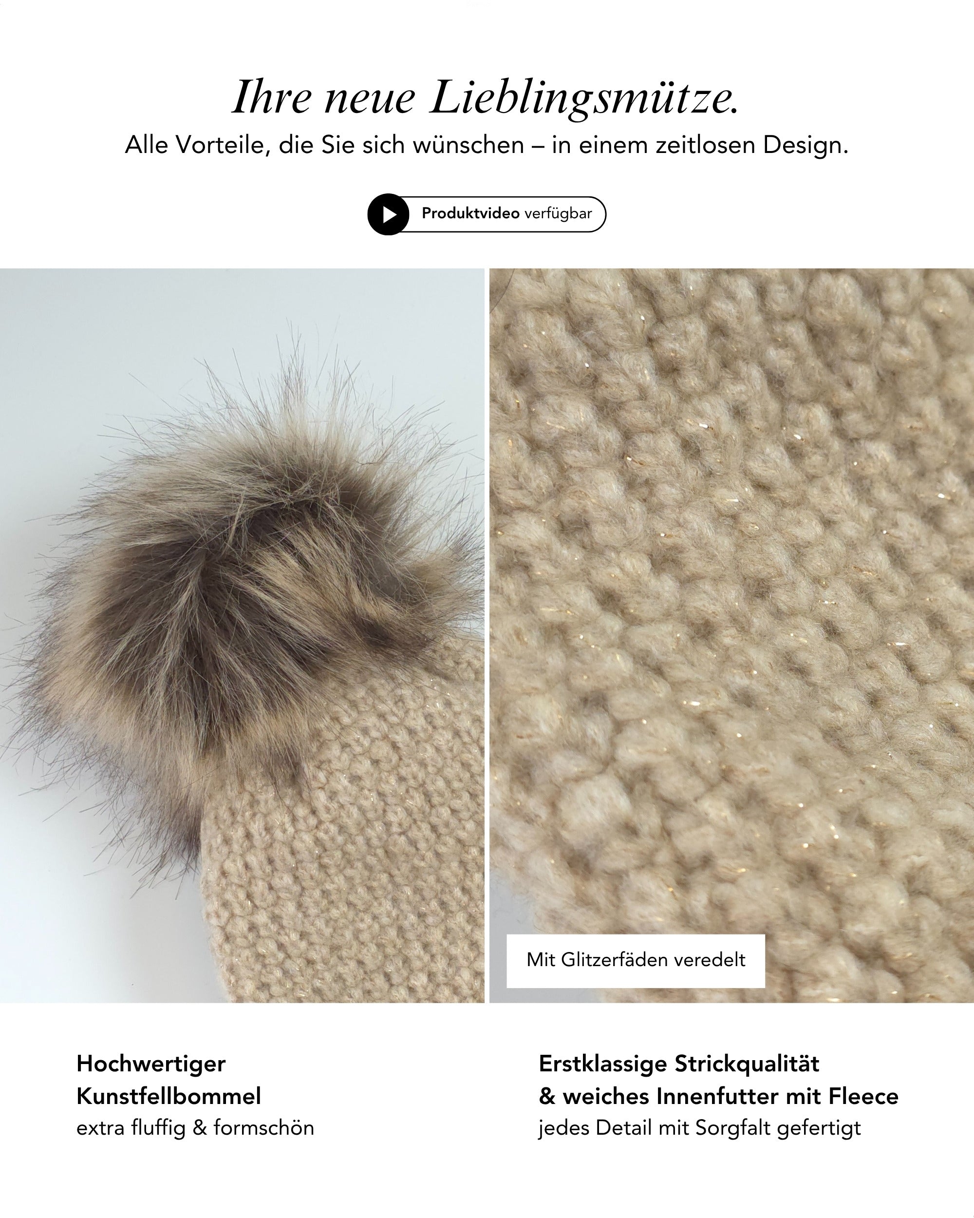 Baesics Strickmütze Glitzer mit Bommel – Wintermütze mit Fleecefutter, Bild 3