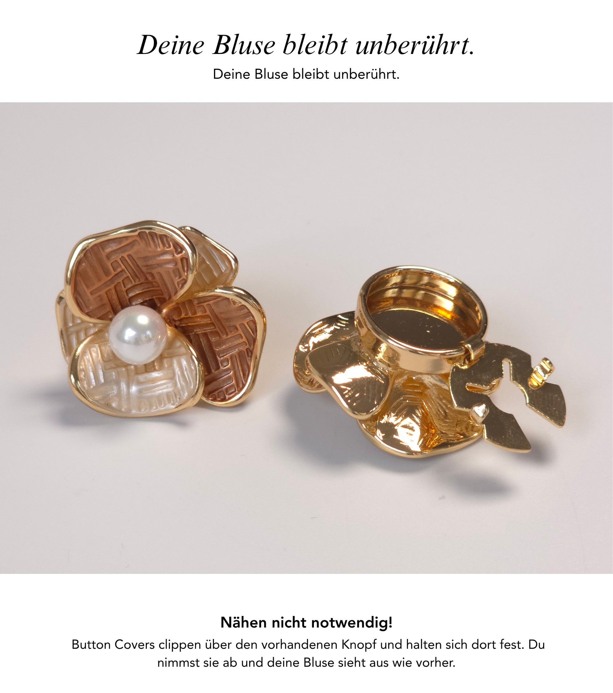 Baesics Button Covers Kleeblatt Perle – nickelfreie Knopfüberzüge, Bild 3