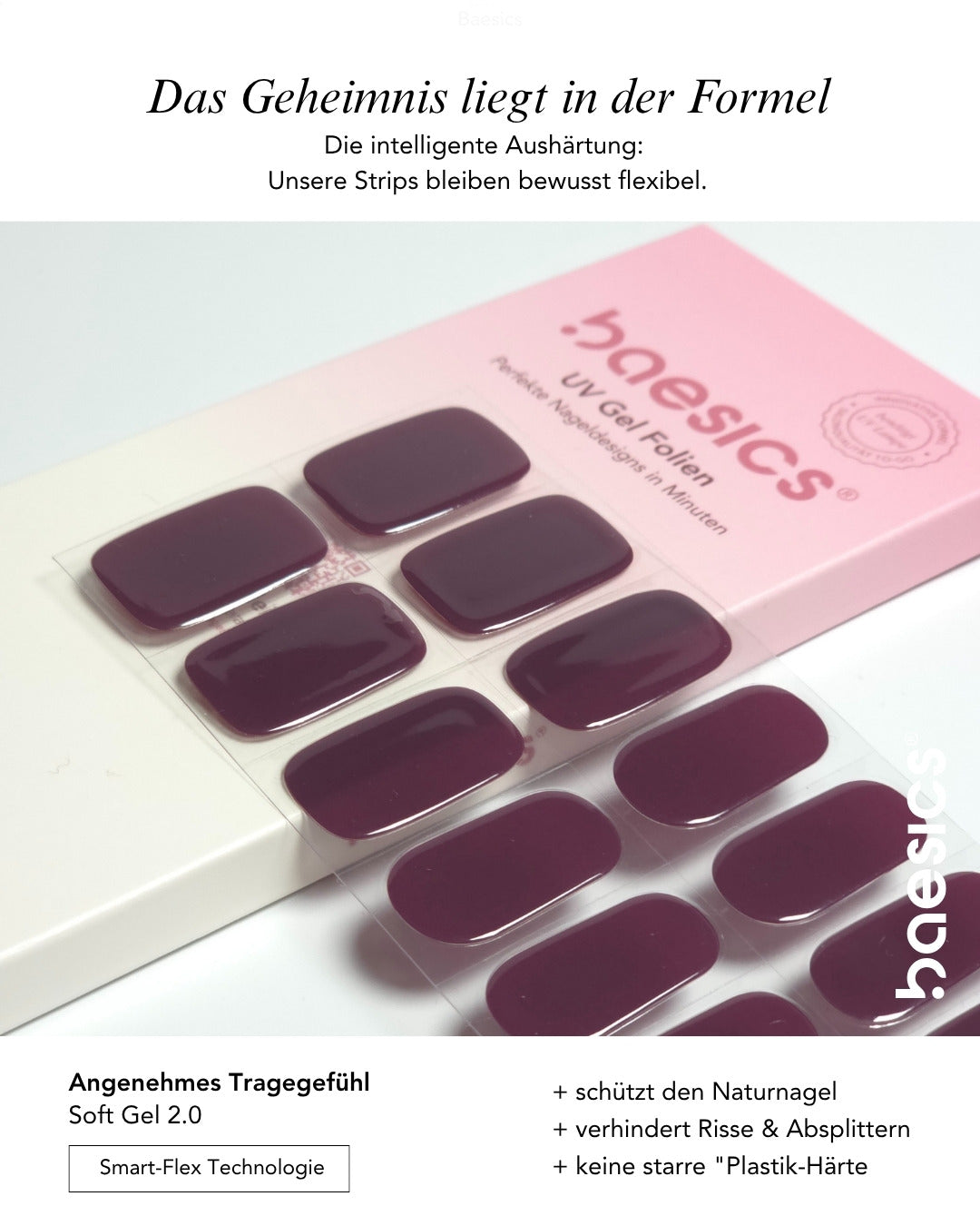 Baesics UV Gelstrips Onyx Berry – getragener Look an der Hand