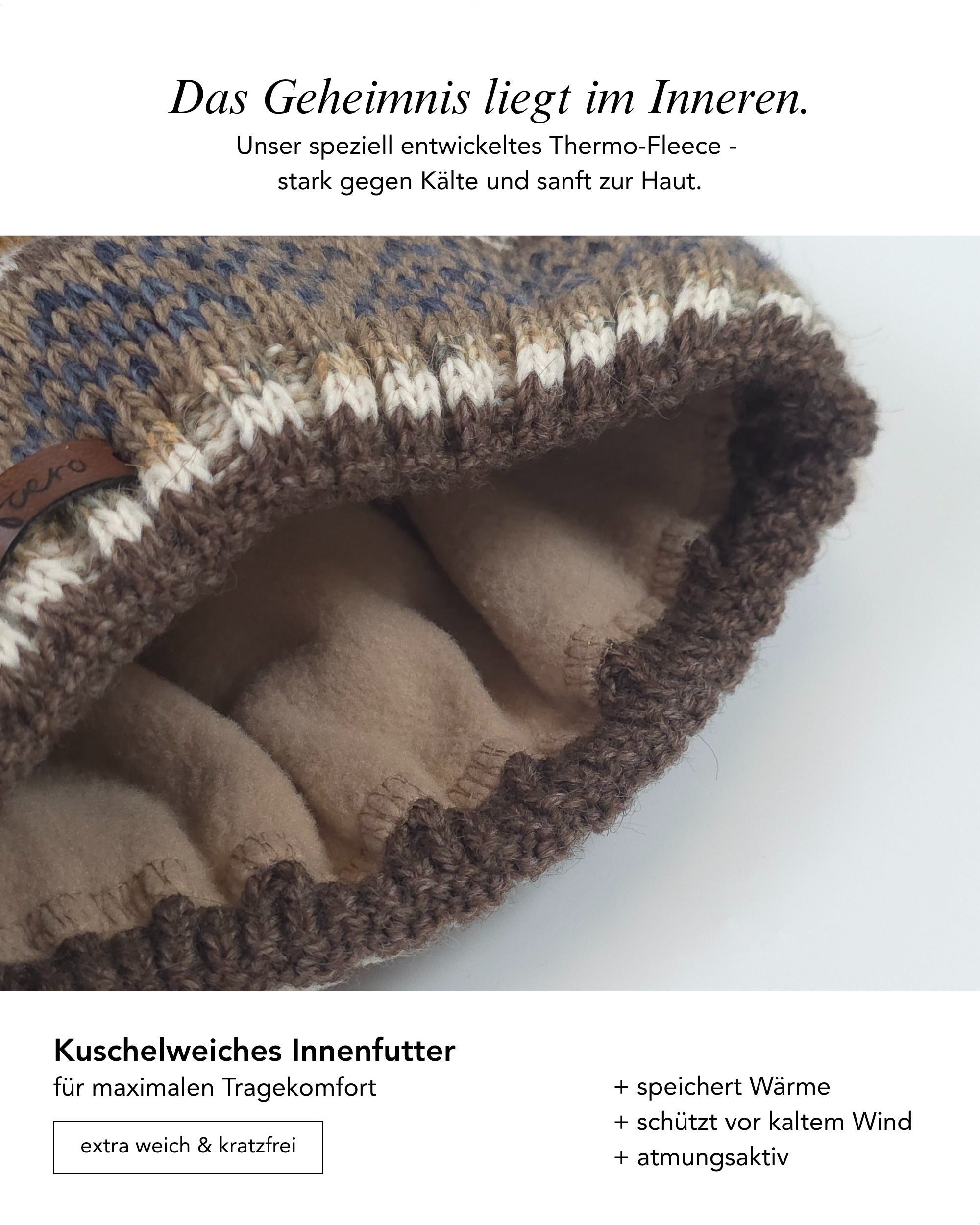 Baesics Bommelmütze mit Muster (Wollmix) – Wintermütze mit Kunstfell-Bommel, Bild 4