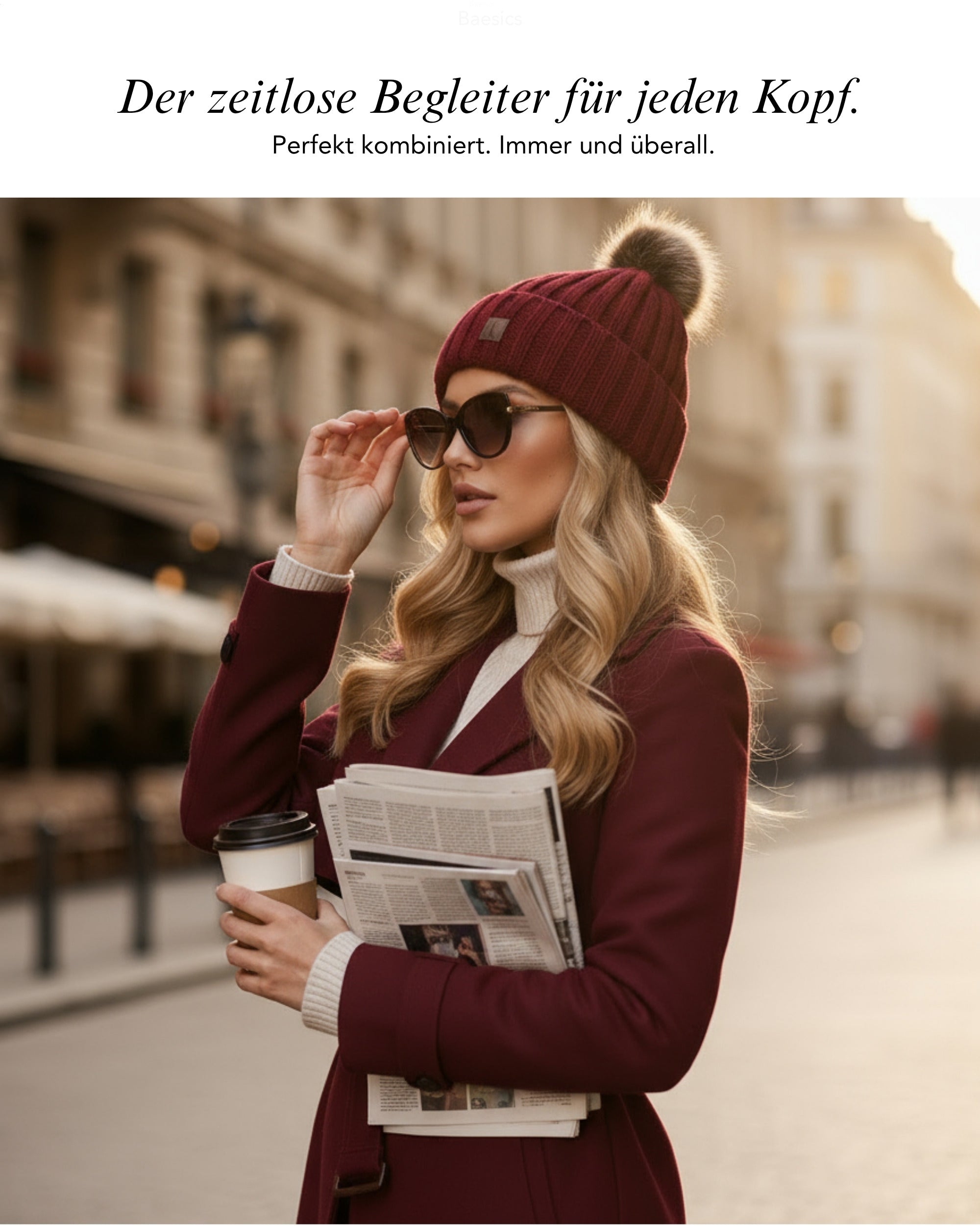 Baesics Bombelmütze – Strickmütze mit Kunstfell-Bommel & Fleecefutter, Bild 5