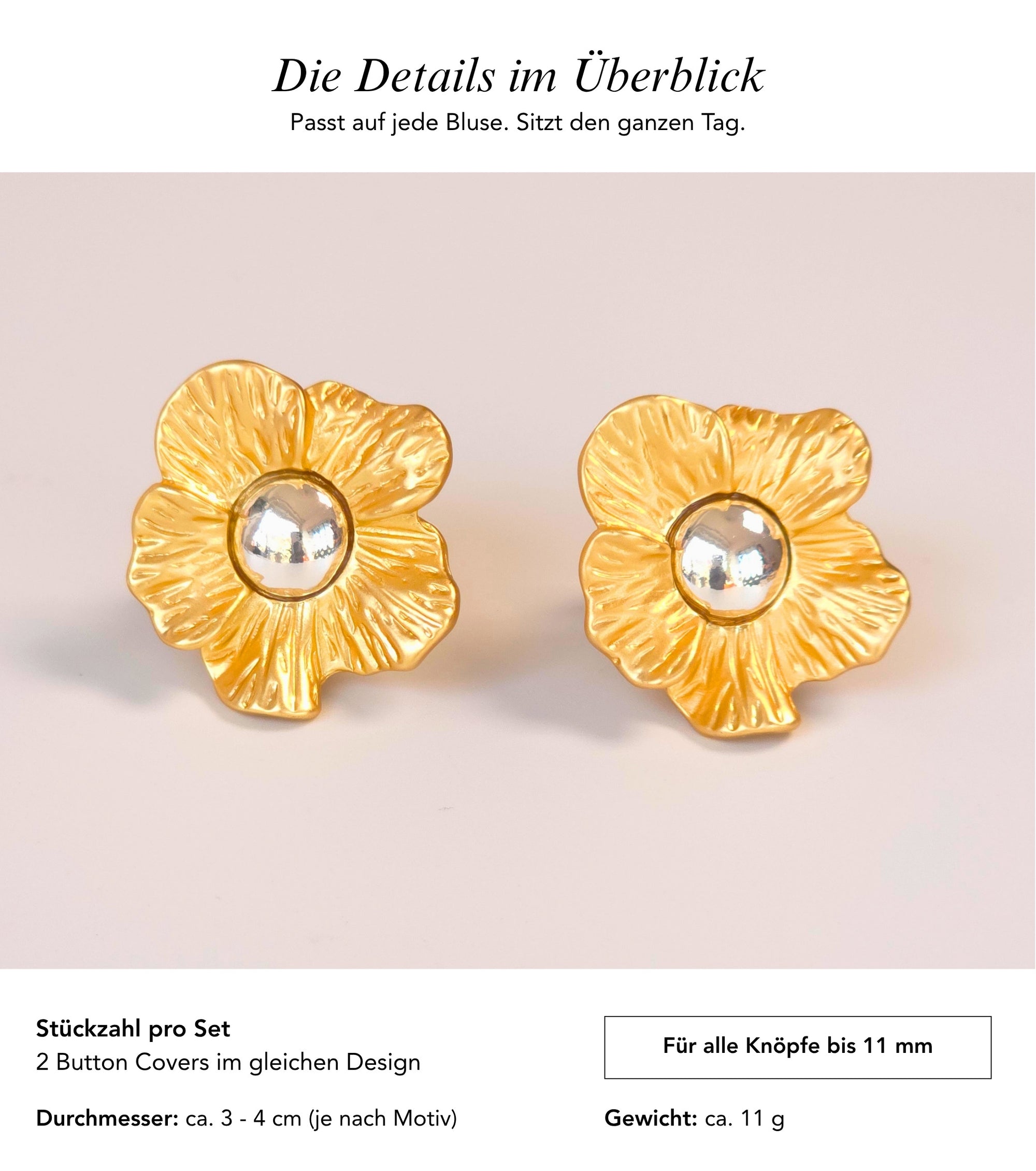 Baesics Button Covers Goldblüte – nickelfreie Knopfüberzüge, Bild 7