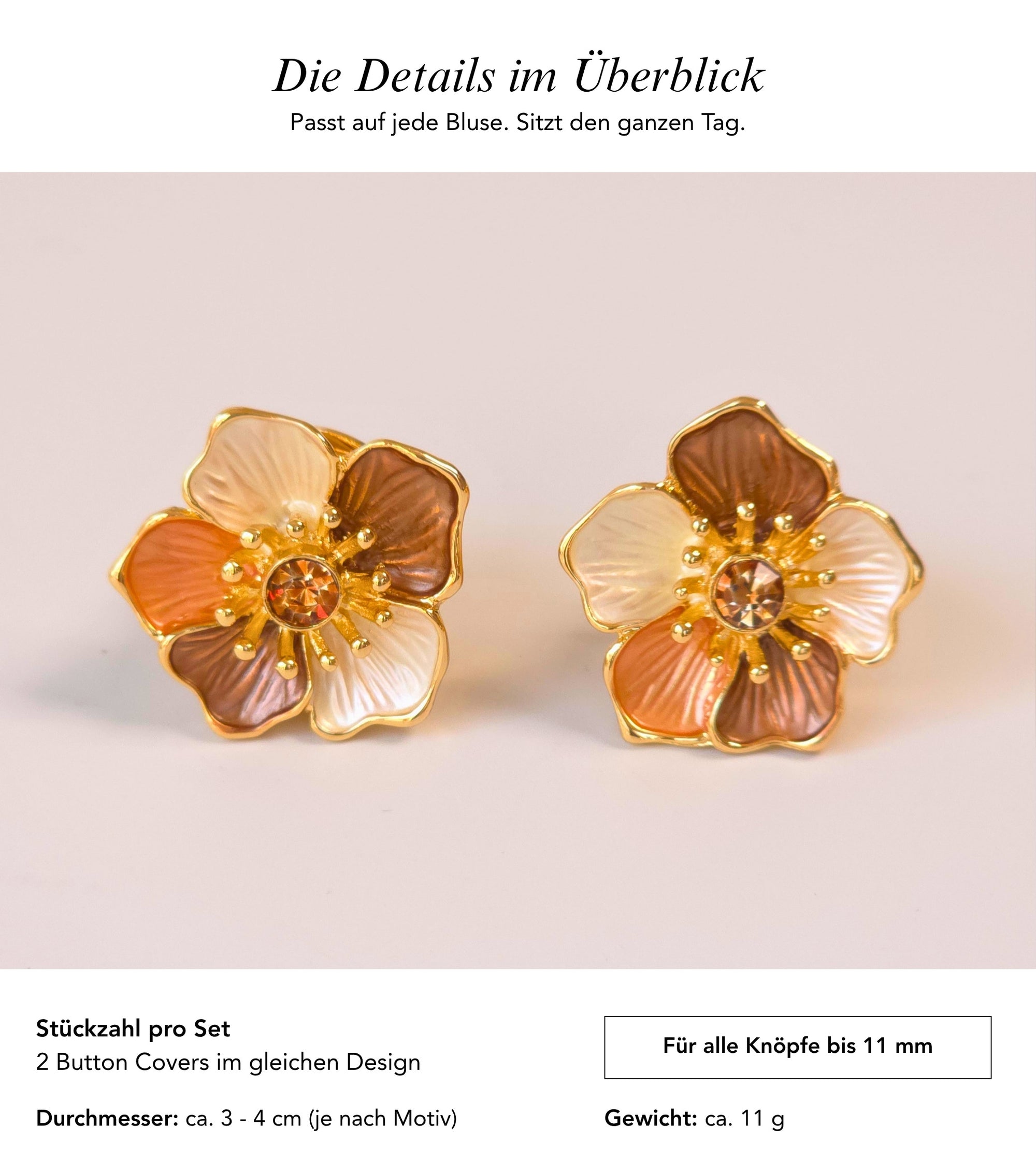 Baesics Button Covers Goldblüte Klassik – nickelfreie Knopfüberzüge, Bild 7
