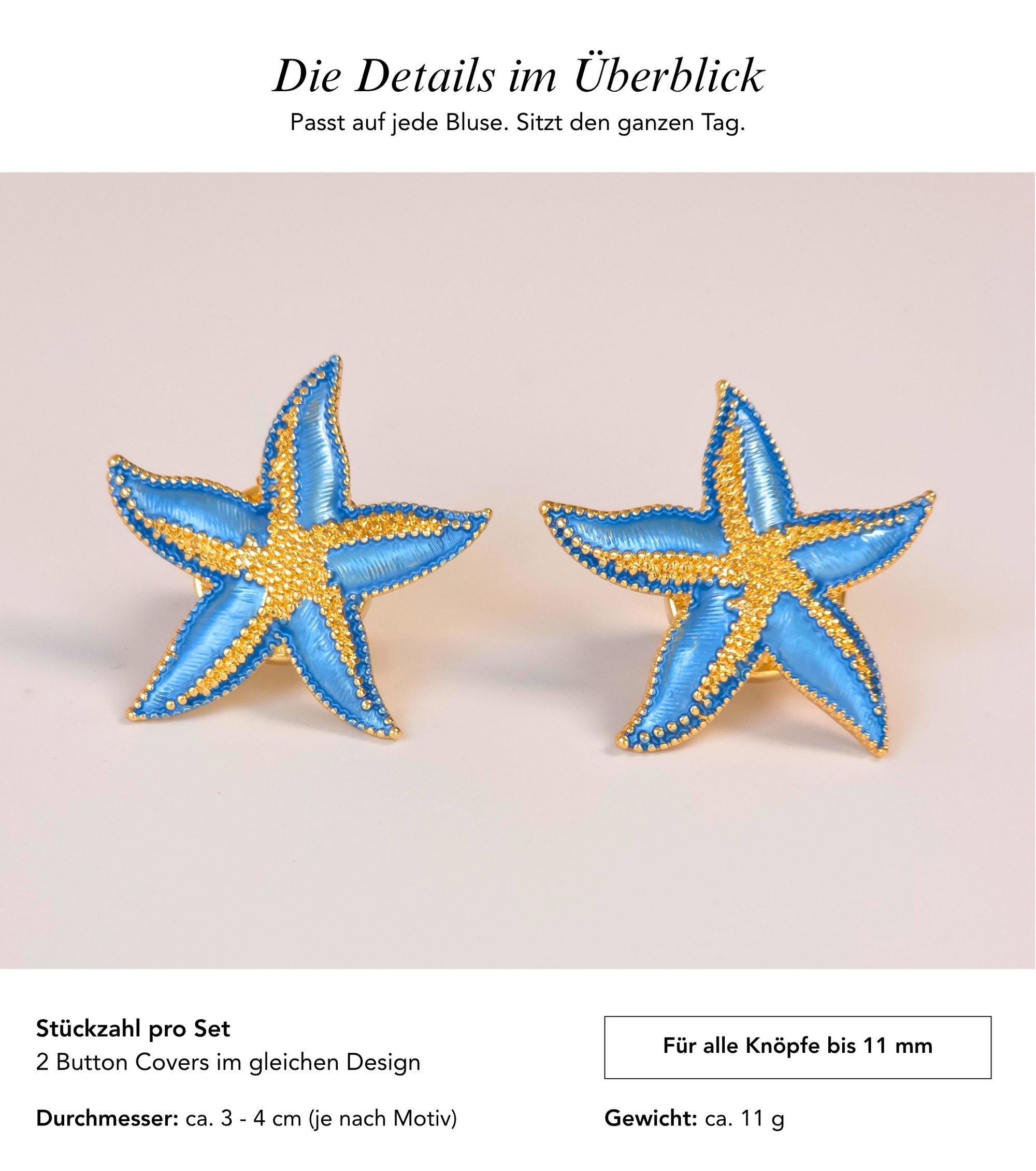 Baesics Button Covers Seestern Blau – nickelfreie Knopfüberzüge, Bild 7