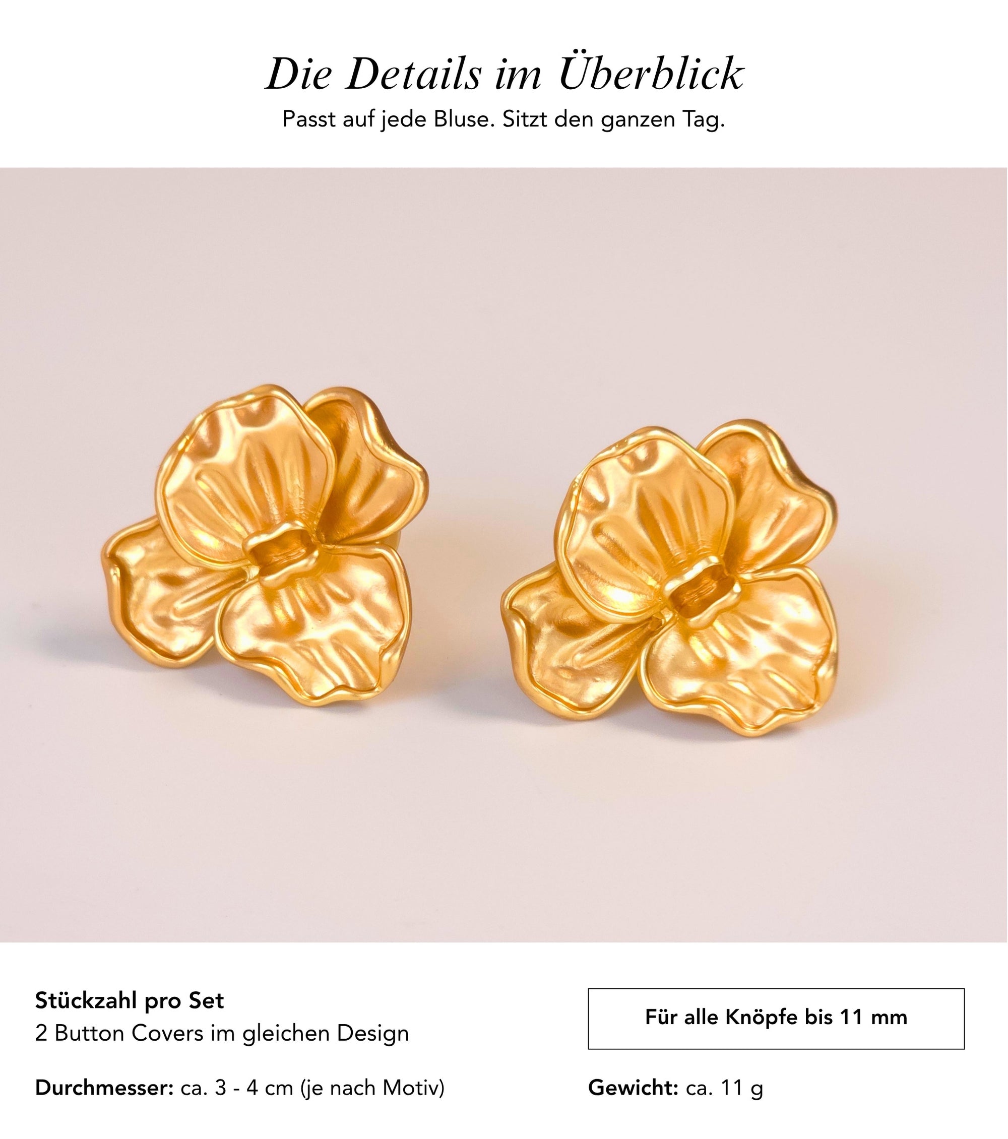 Baesics Button Covers Goldblüte Struktur – nickelfreie Knopfüberzüge, Bild 7