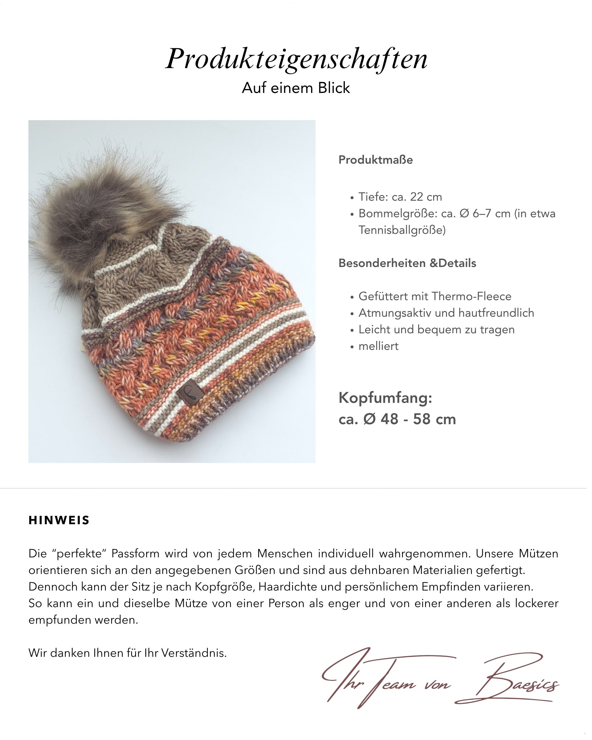 Baesics Bommelmütze mit Wolle – Wintermütze mit Kunstfell-Bommel &amp; Fleecefutter, Bild 7