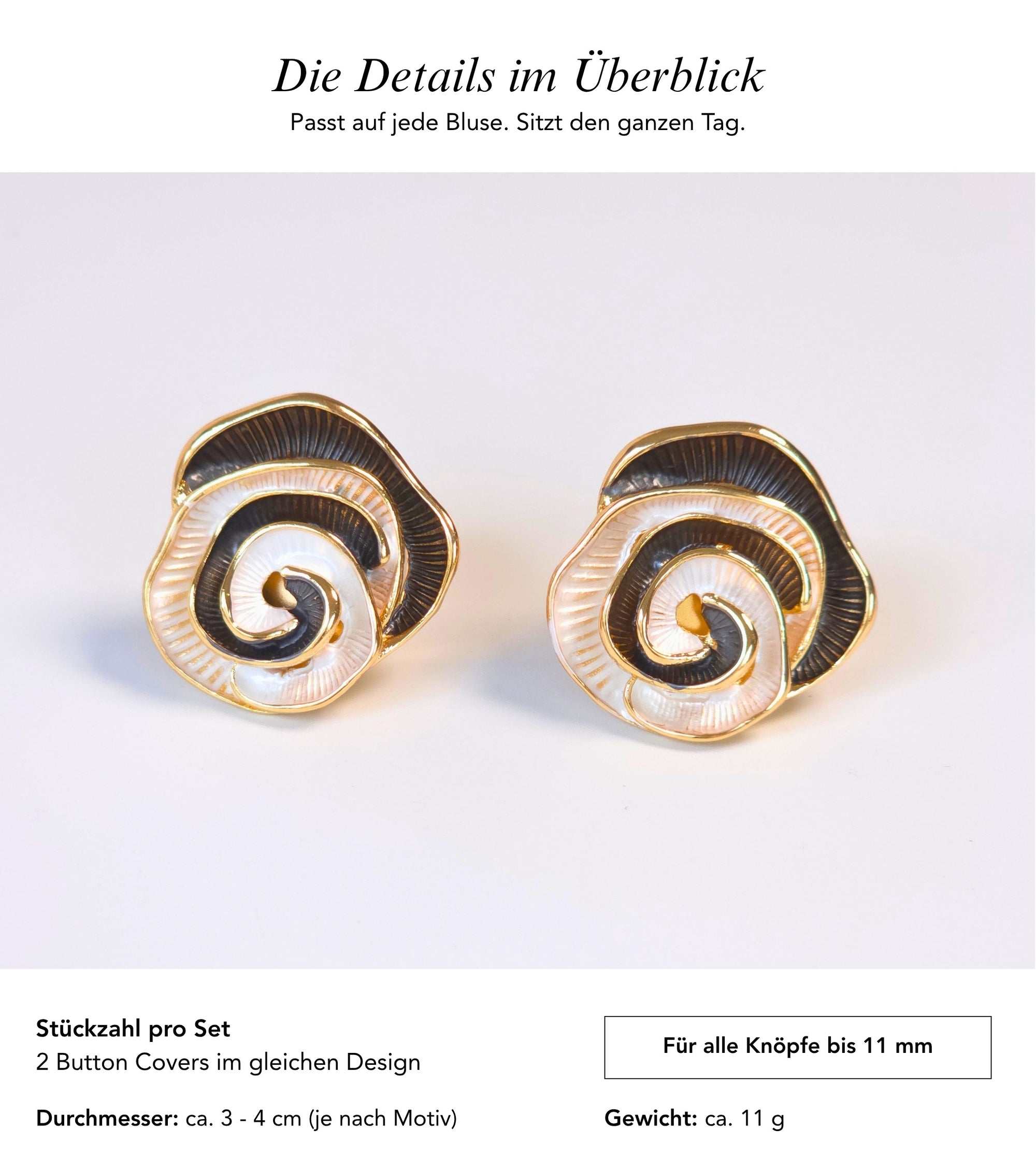 Baesics Button Covers Spiralrose – nickelfreie Knopfüberzüge, Bild 7