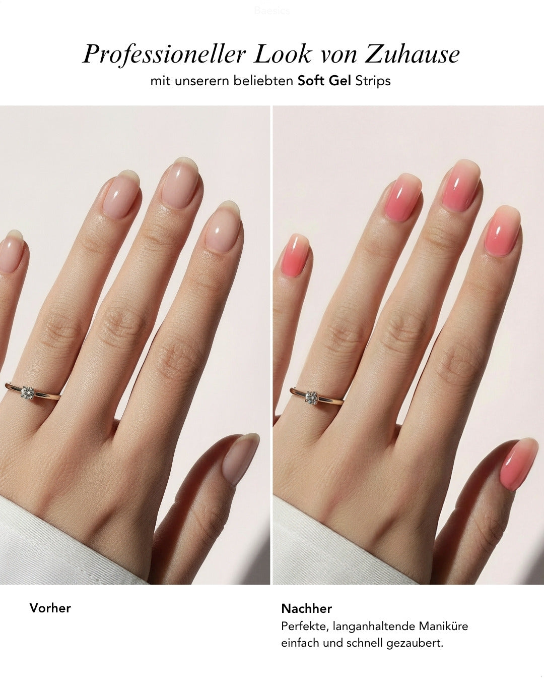 Baesics UV Gelstrips Peach Soda – Ergebnis vorher nachher
