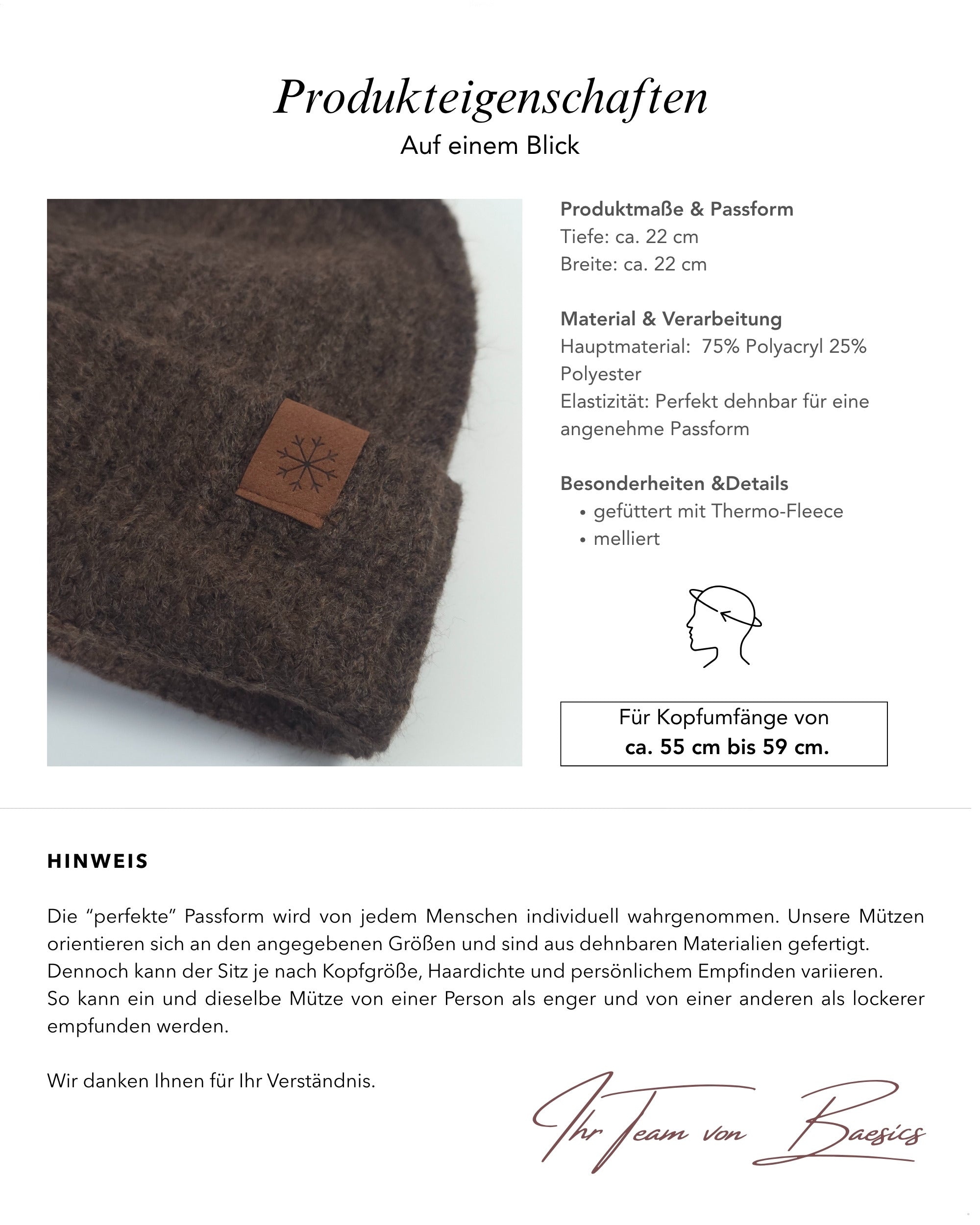 Baesics Wintermütze Schneeflocke – Beanie mit Fleecefutter, Bild 8