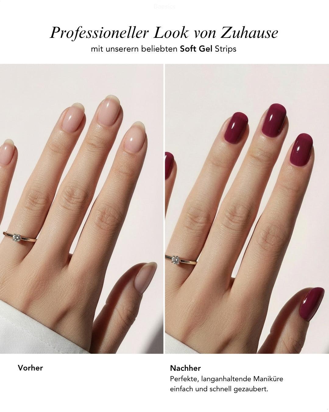 Baesics UV Gelstrips Sheer Rose – Ergebnis vorher nachher