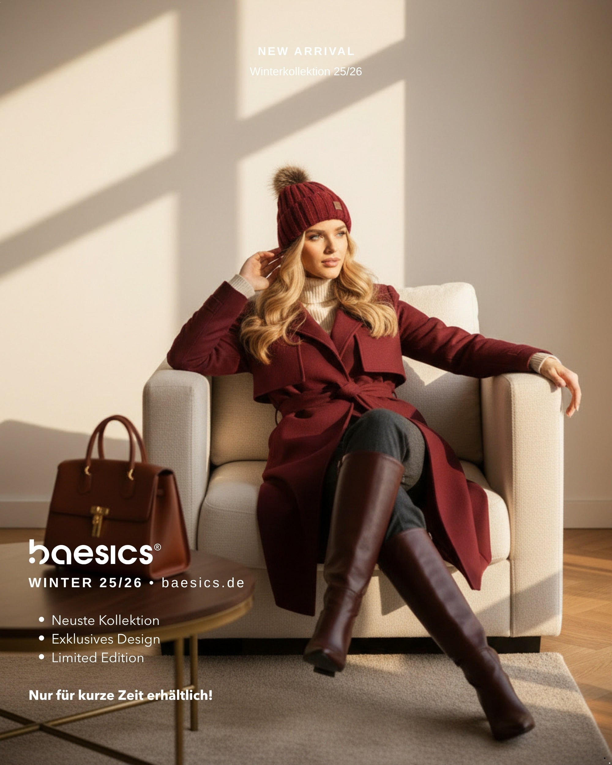 Baesics Bombelmütze – Strickmütze mit Kunstfell-Bommel &amp; Fleecefutter, Bild 9