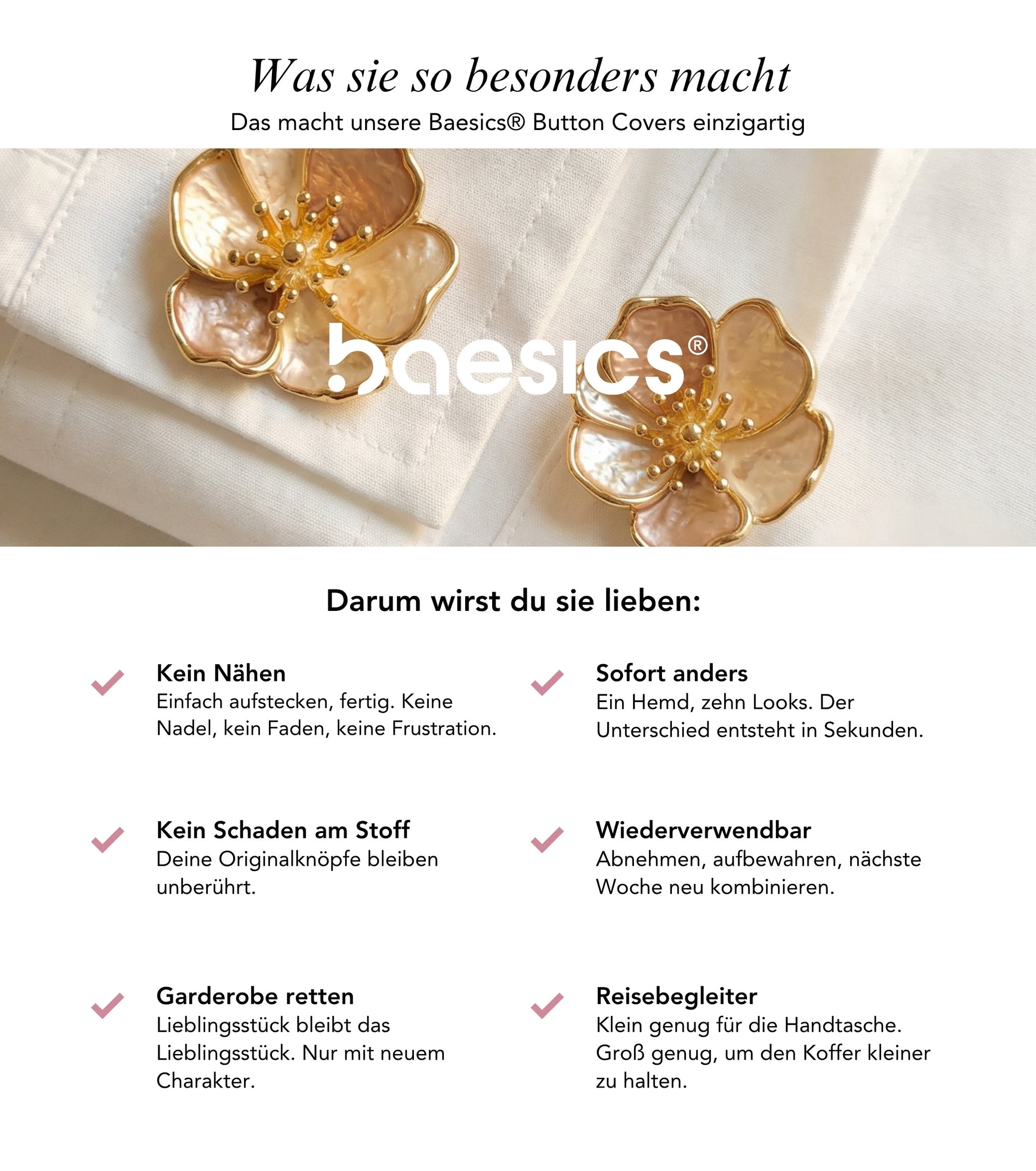 Baesics Button Covers Champagner Oval – nickelfreie Knopfüberzüge, Bild 11