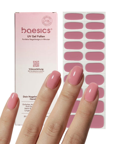 Baesics UV Gelstrips Deep Blush – Set mit Gel Streifen und getragenem Design