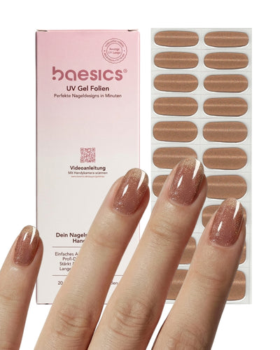 Baesics UV Gelstrips Golden Glaze – Set mit Gel Streifen und getragenem Design