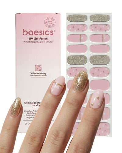 Baesics UV Gelstrips Glitter Girl – Set mit Gel Streifen und getragenem Design