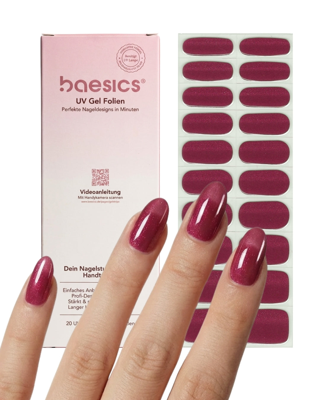 Baesics UV Gelstrips Berry Gloss – Anwendung am Nagel