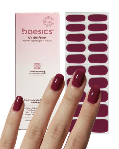 Baesics UV Gelstrips Nocturnal Berry – Set mit Gel Streifen und getragenem Design