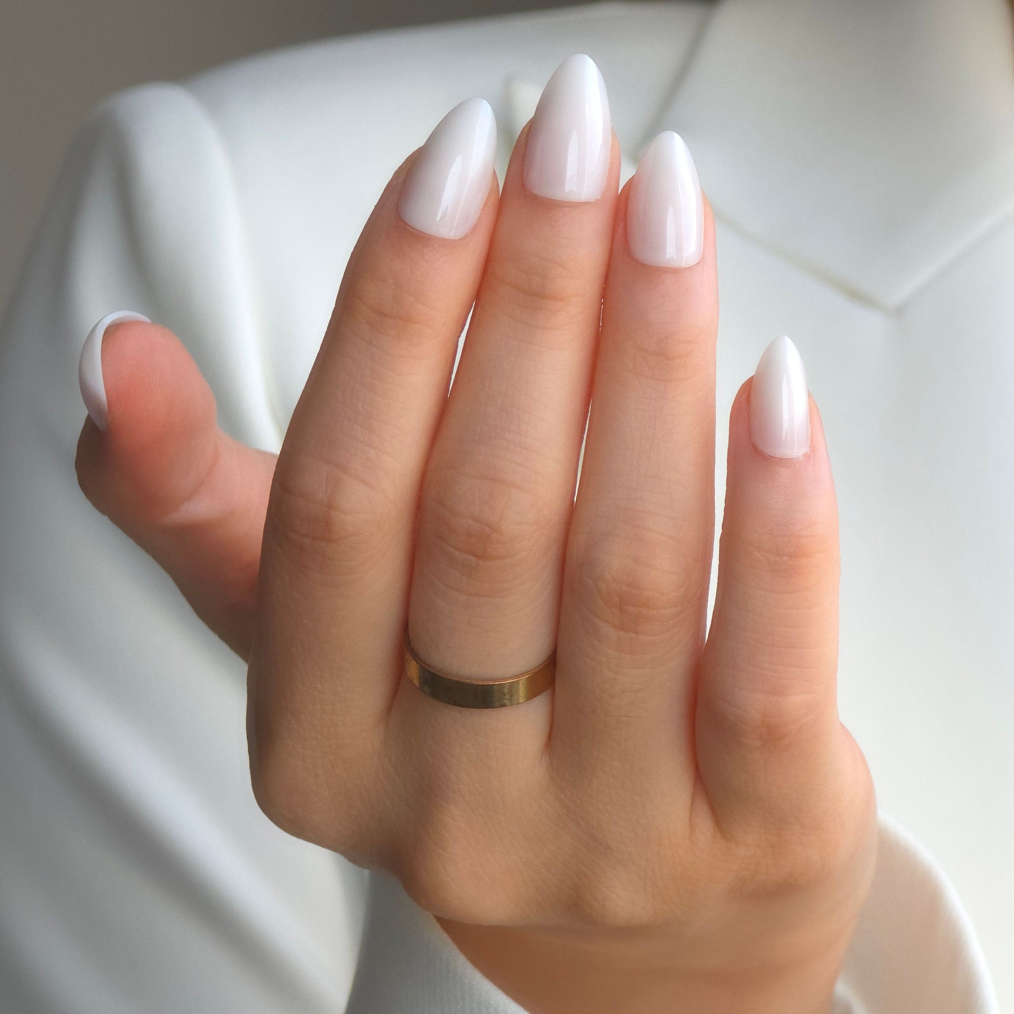 Milk White Almond Softgel Press-On Nails
