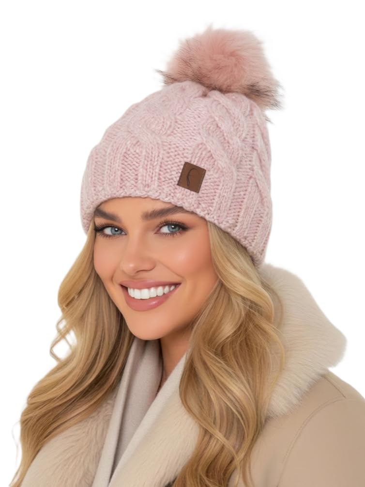 Wintermütze Zopfmuster Rosa