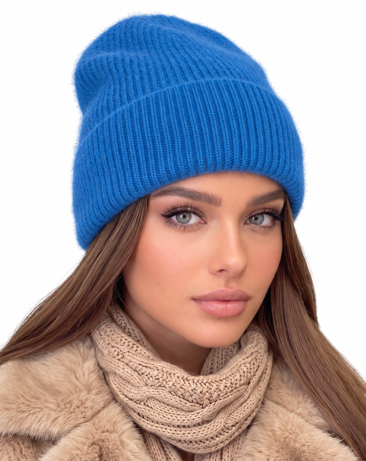 Beanie Angora Blau