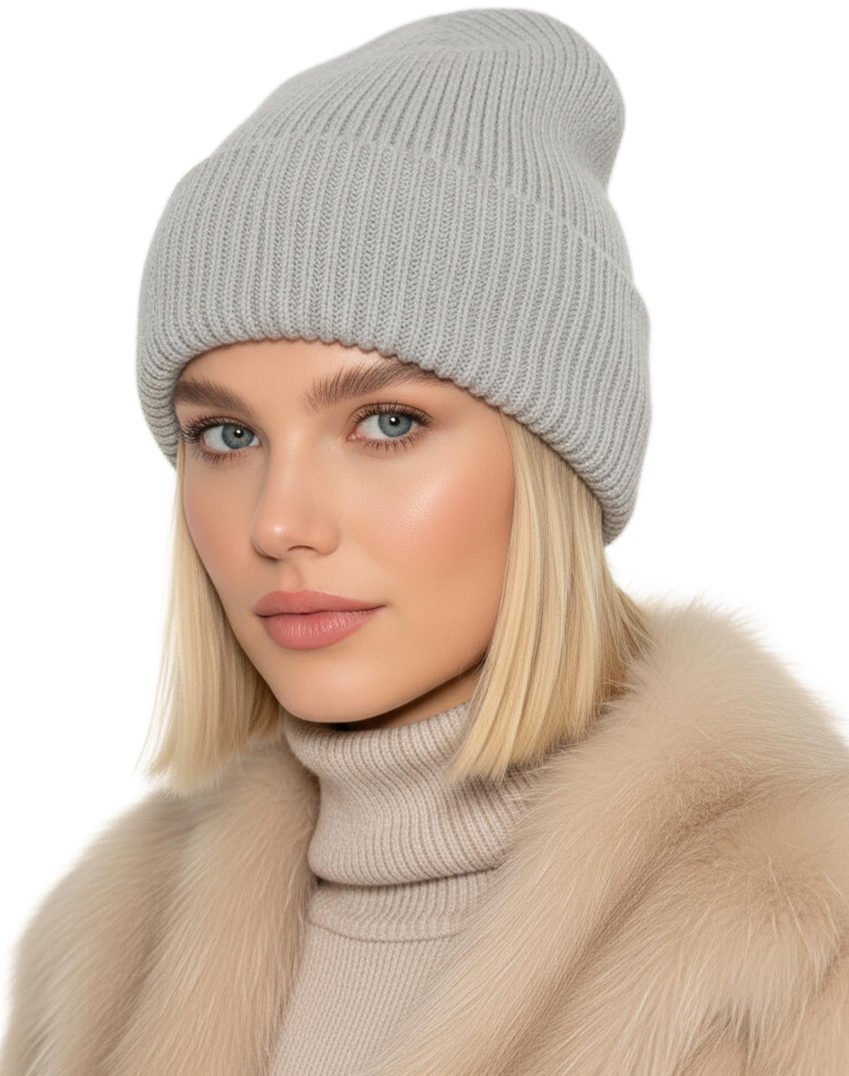 Beanie Angorra Grau