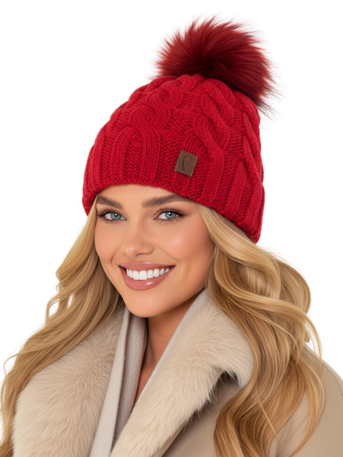 Wintermütze Zopfmuster Rot