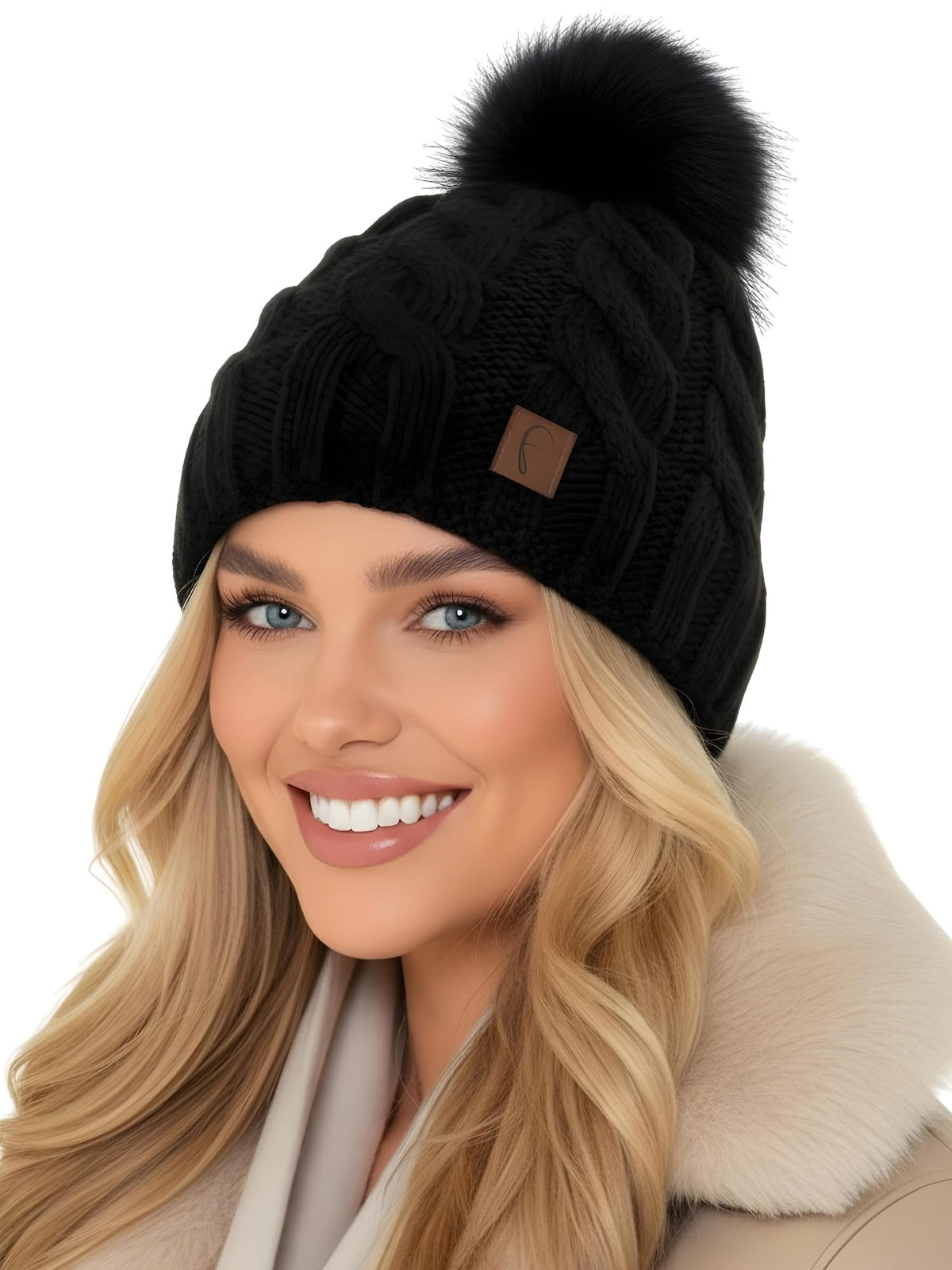Wintermütze Zopfmuster Schwarz