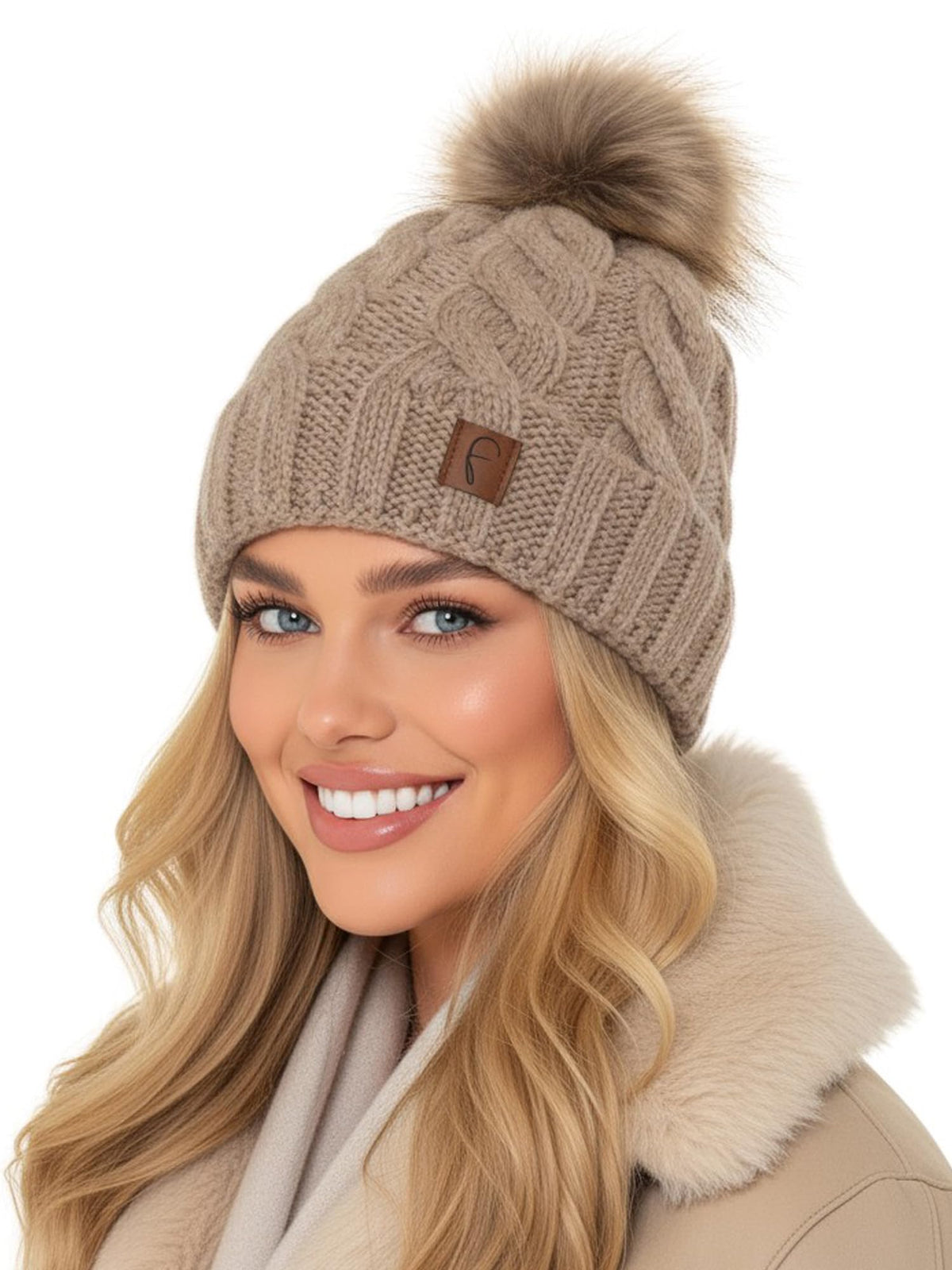 Wintermütze Zopfmuster Taupe