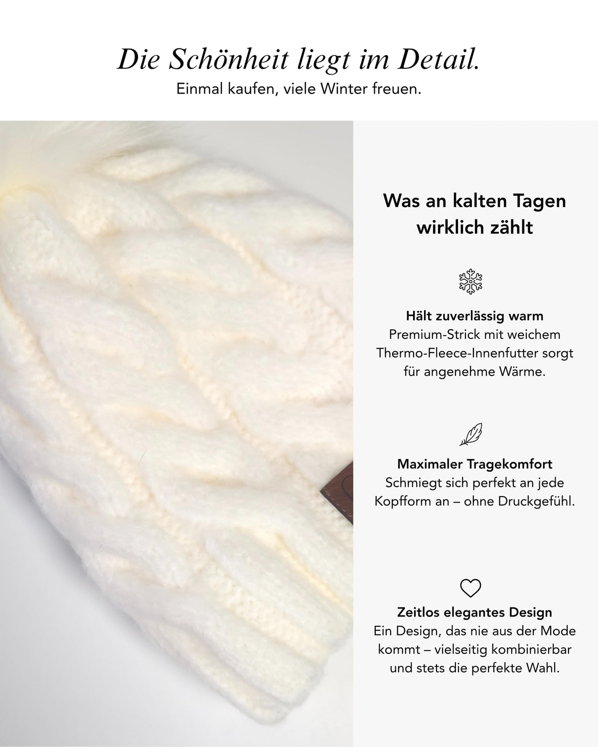 Wintermütze Zopfmuster Detail 6