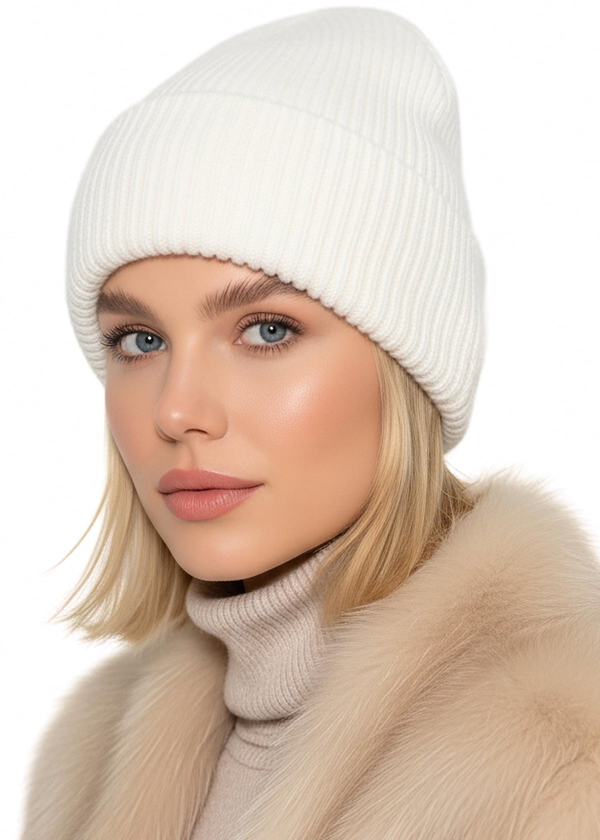 Beanie Angorra Weiß