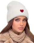 Beanie Angora Weiß mit Herz