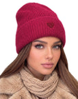 Beanie Angora Weinrot mit Herz