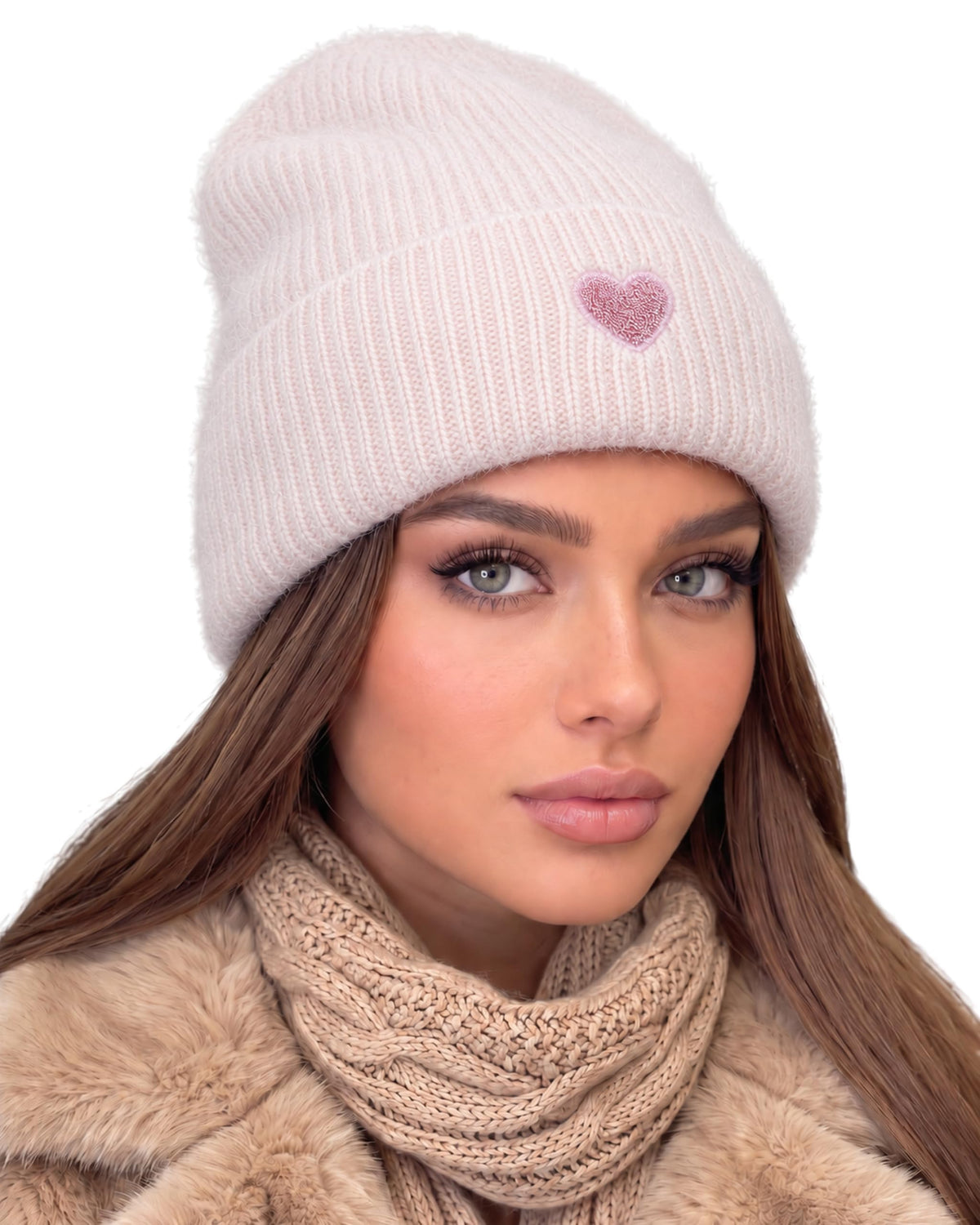 Beanie Angora Rosa mit Herz