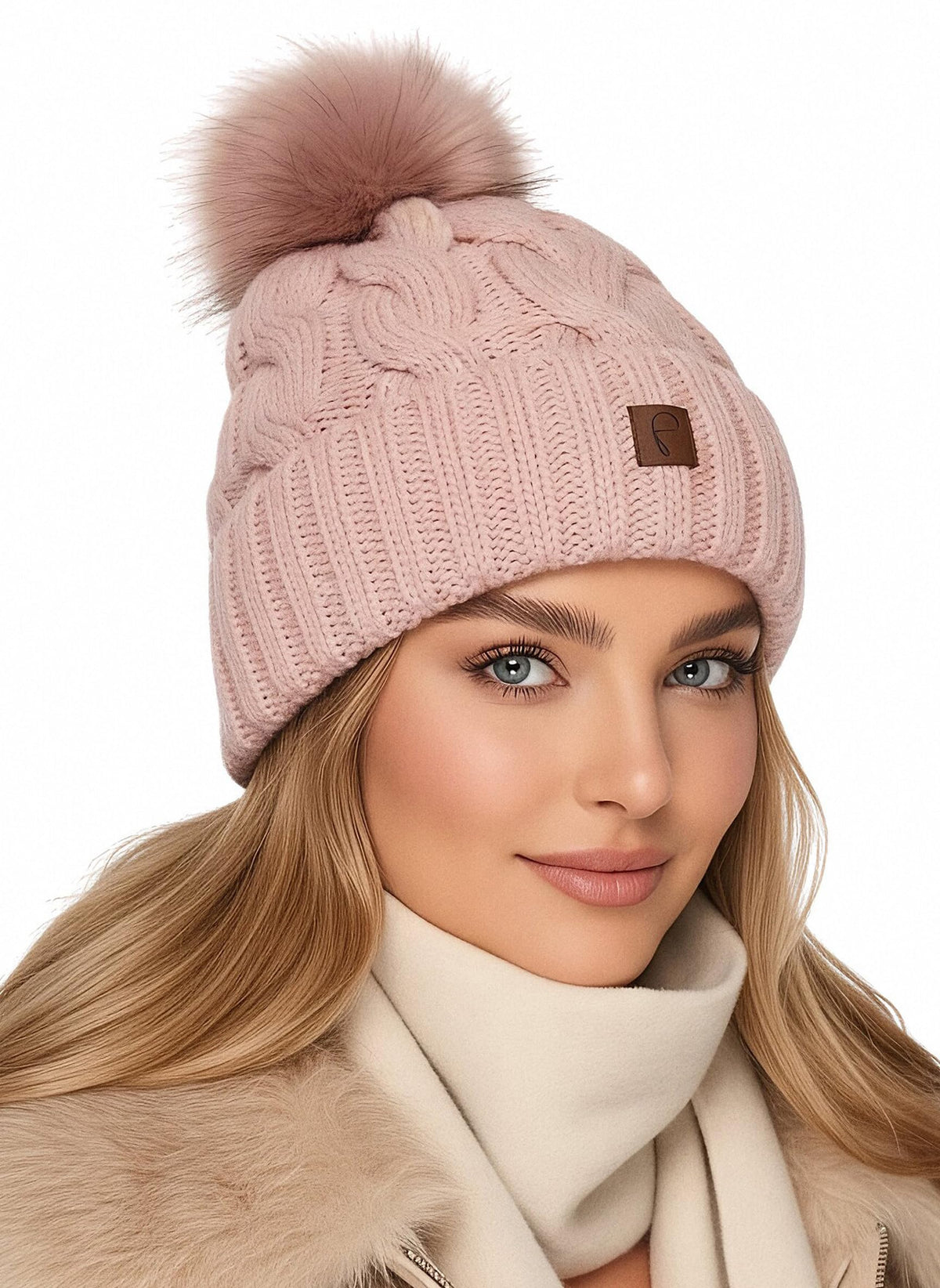 Strickmütze Zopfmuster Rosa