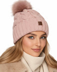 Strickmütze Zopfmuster Rosa