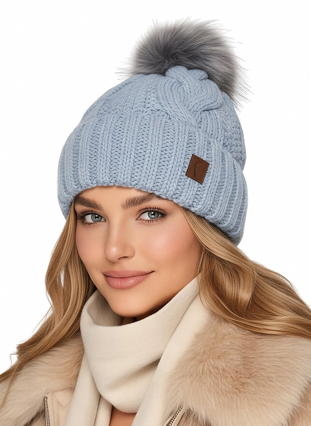 Strickmütze Zopfmuster Babyblau