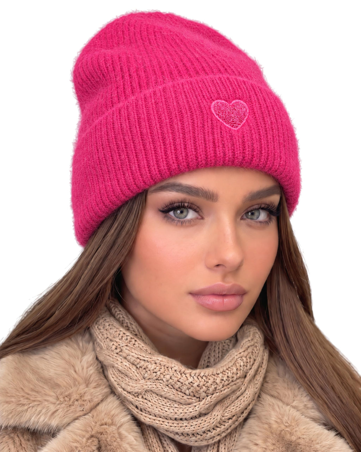 Beanie Angora Pink mit Herz
