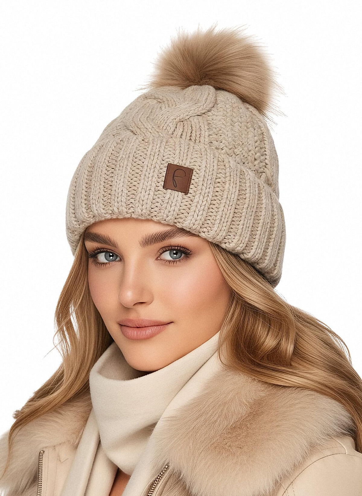 Strickmütze Zopfmuster Creme