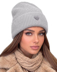 Beanie Angora Hellgrau mit Herz