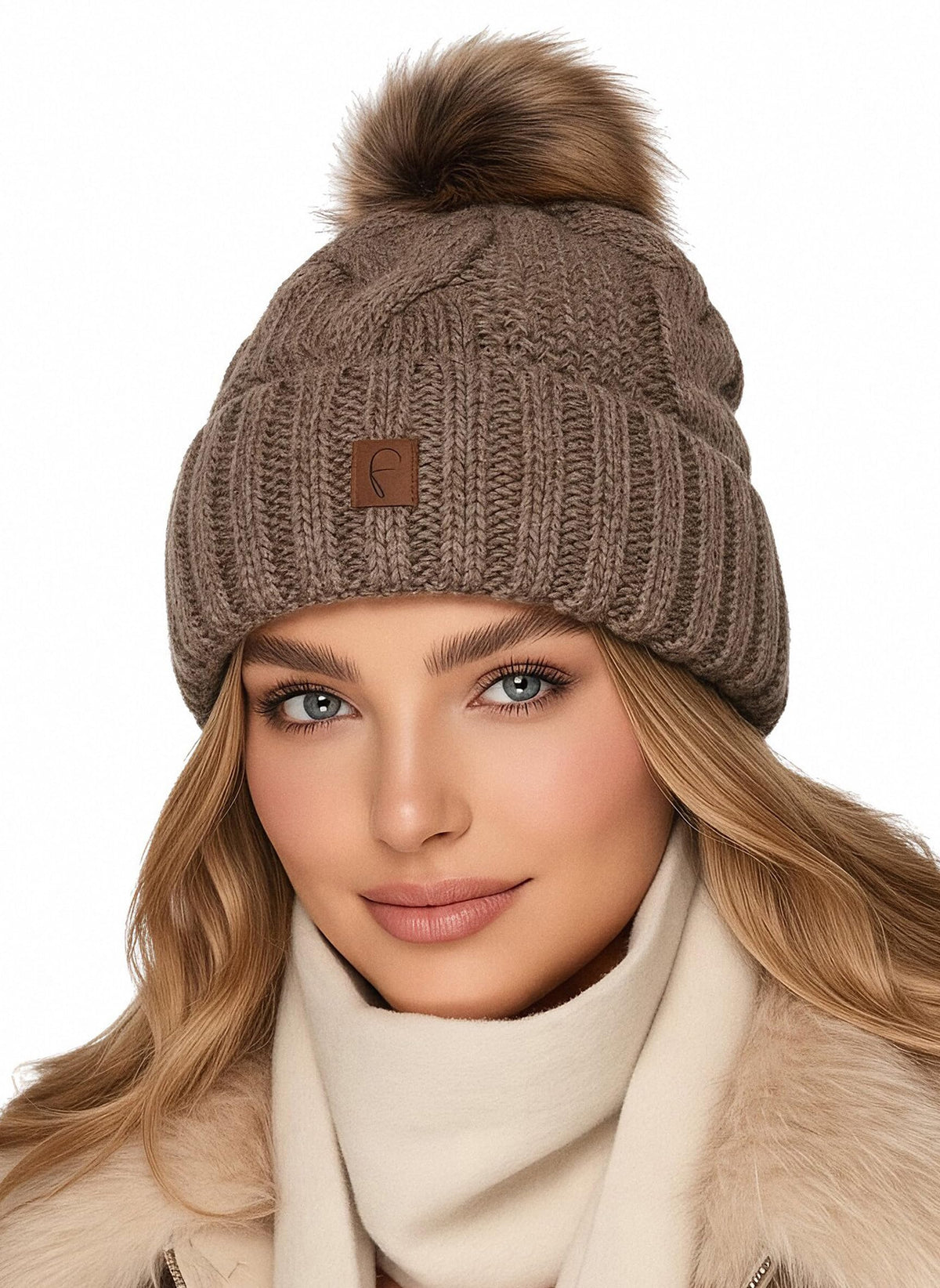 Strickmütze Zopfmuster Taupe