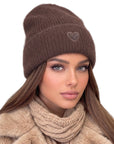 Beanie Angora Braun mit Herz
