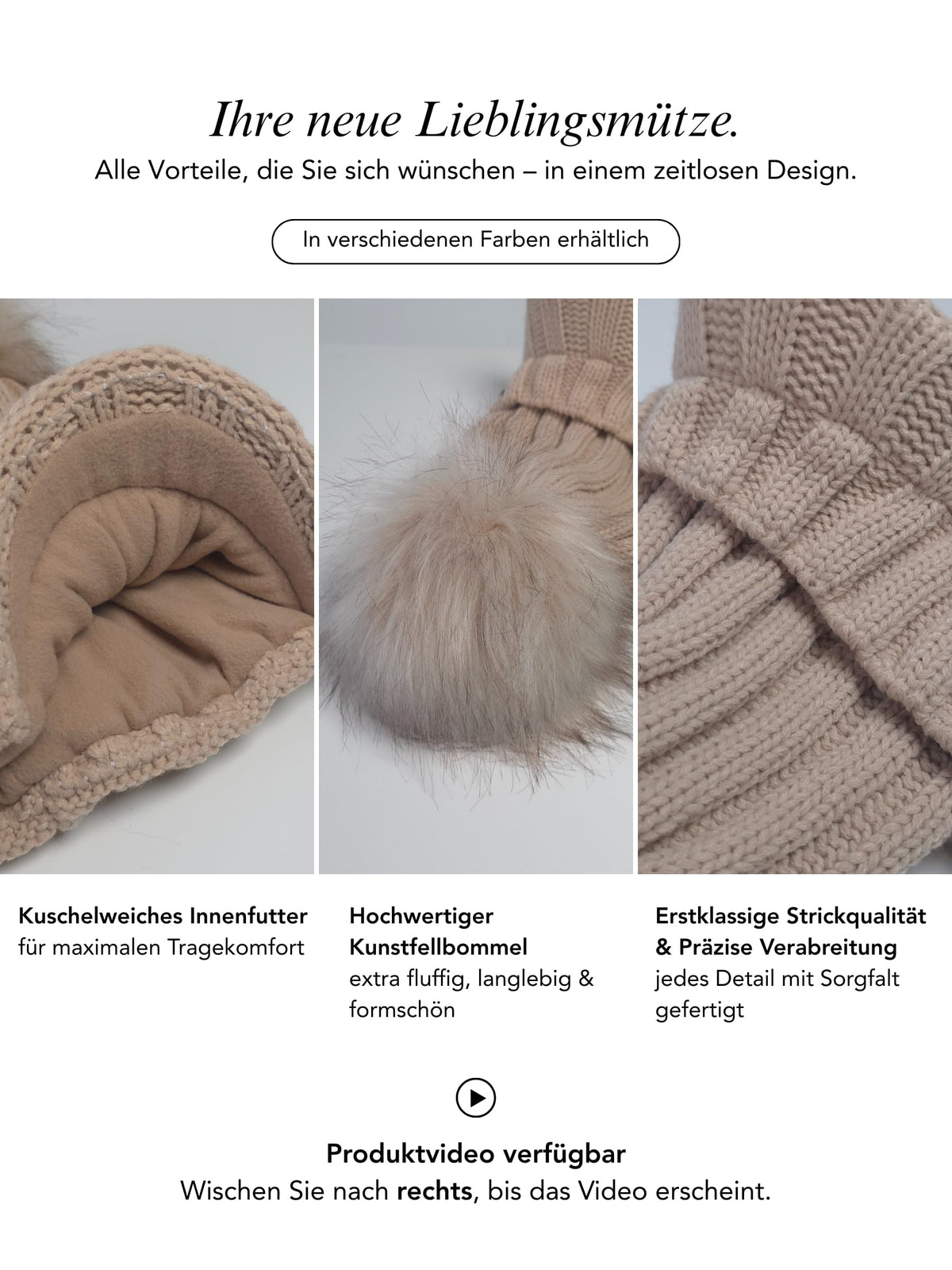 Bommelmütze mit Schirm Detail 2