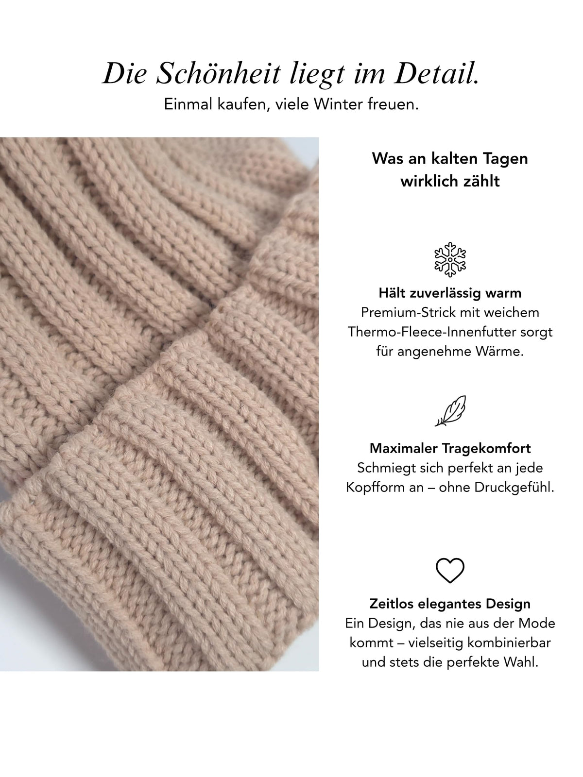 Bommelmütze mit Schirm Detail 5