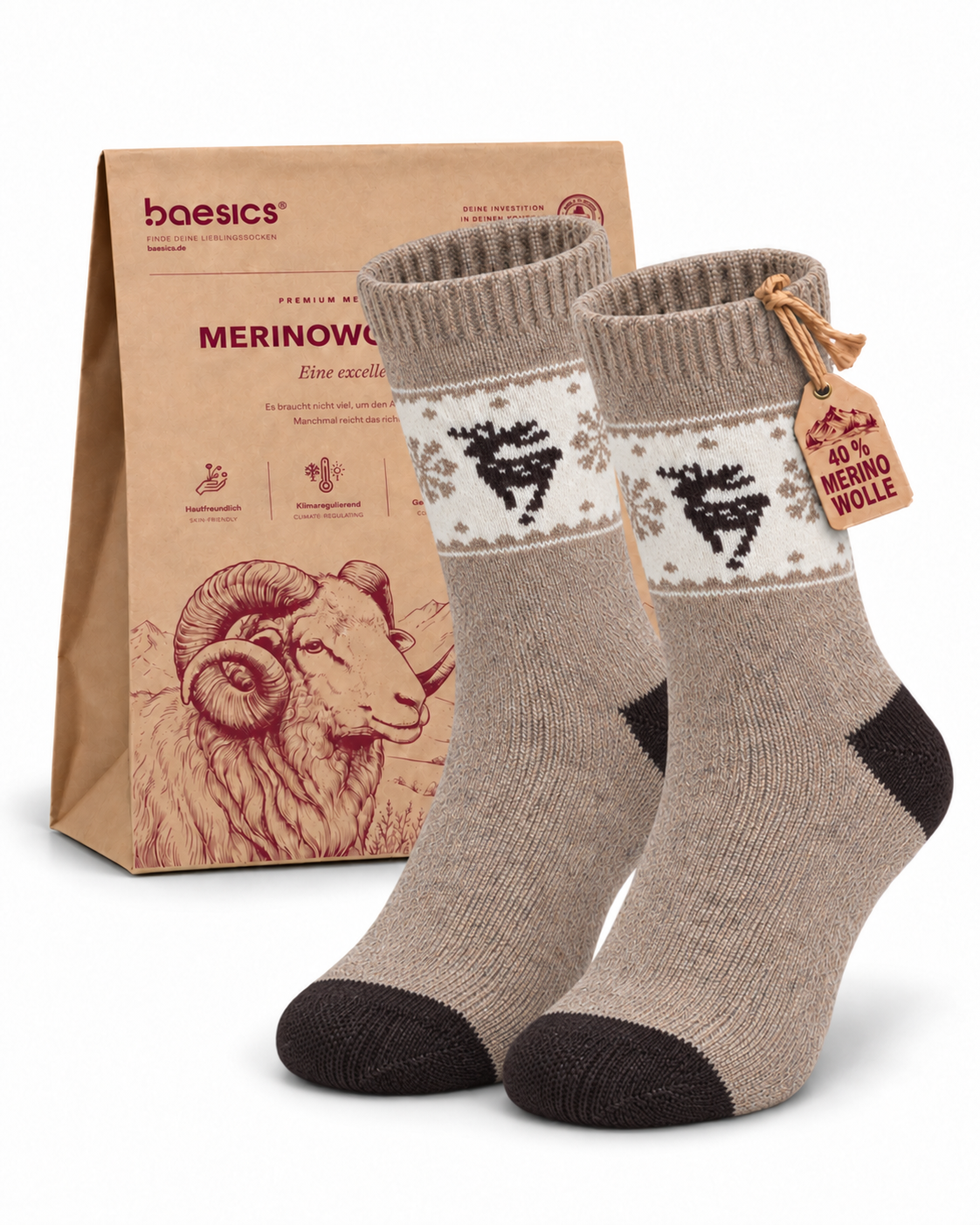 Merino Socken Sternenläufer Beige